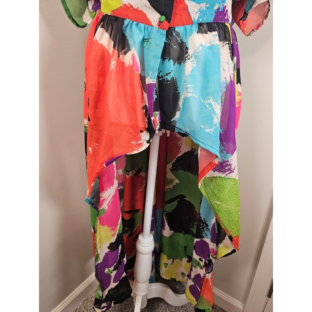 Ashley Stewart Multi Color Abstract High Low Maxi Dress Cold Shoulder Plus 26/28 - Picture 5 of 11